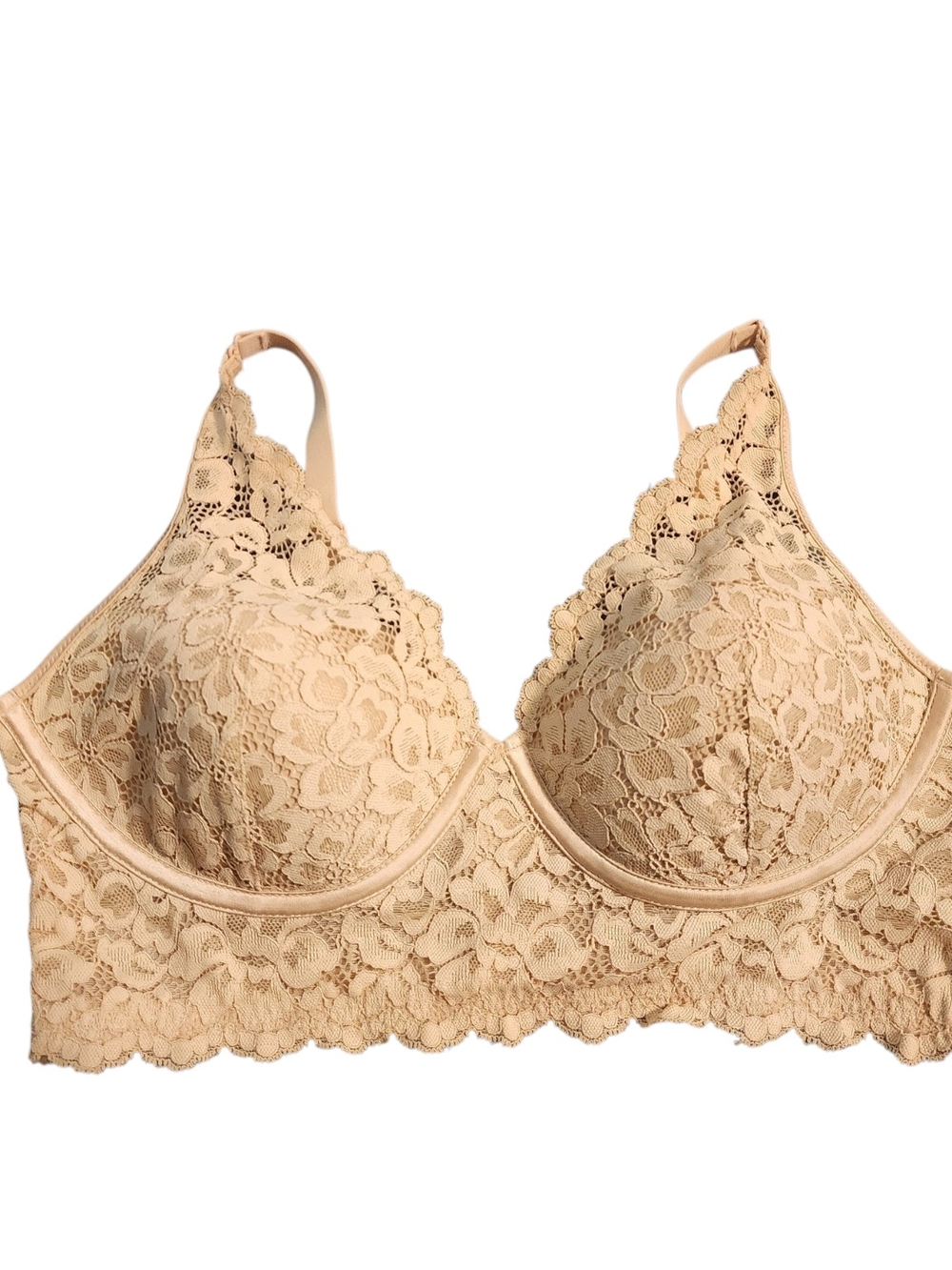 Maidenform Beige Lace Longline Bra with Scalloped Trim